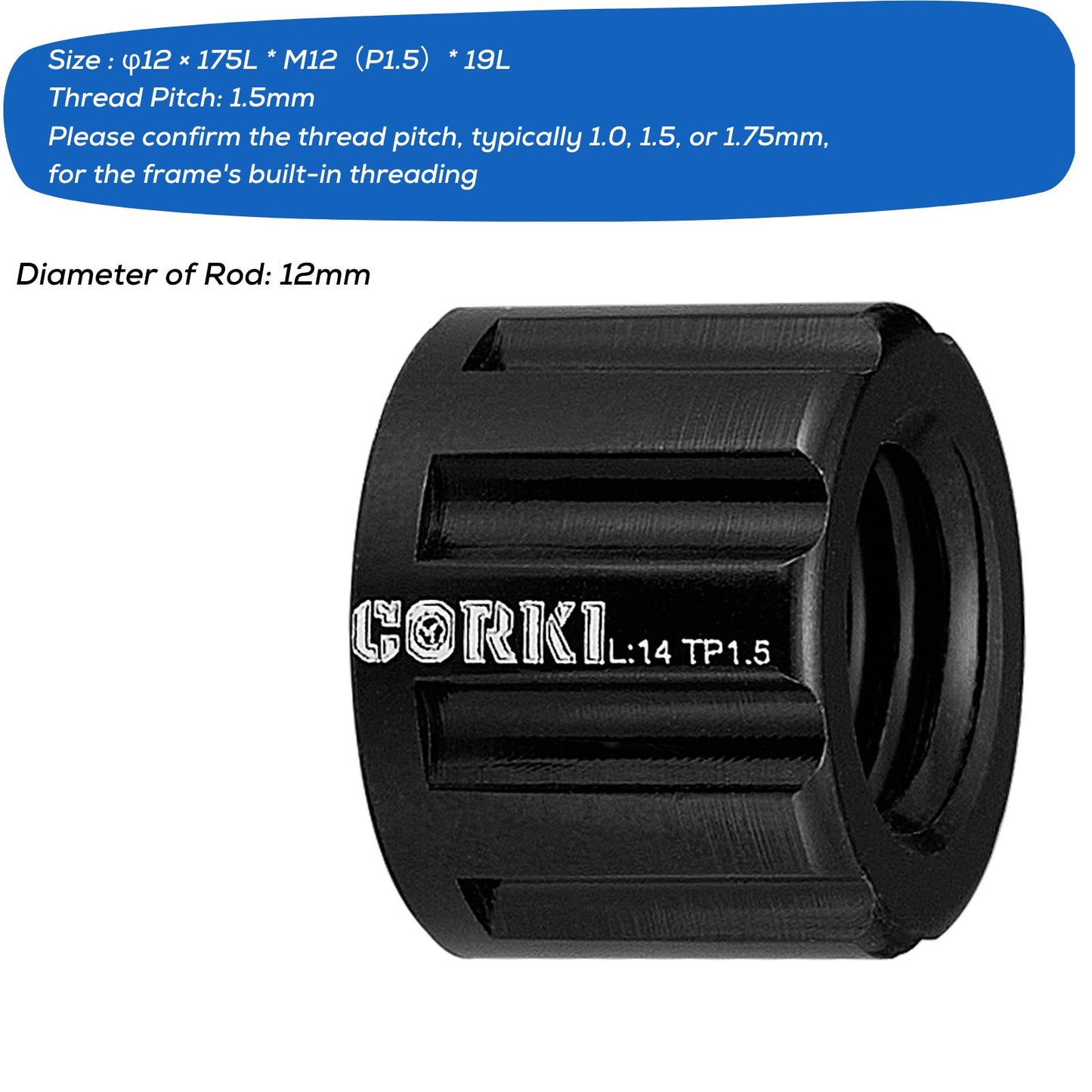 Thru Axle Adapter Thread Pitch 1.5mm * 12mm * 117/120/121/123/126/128/130/135/142/157/162/165/168/171/175/181mm - Corki Cycles