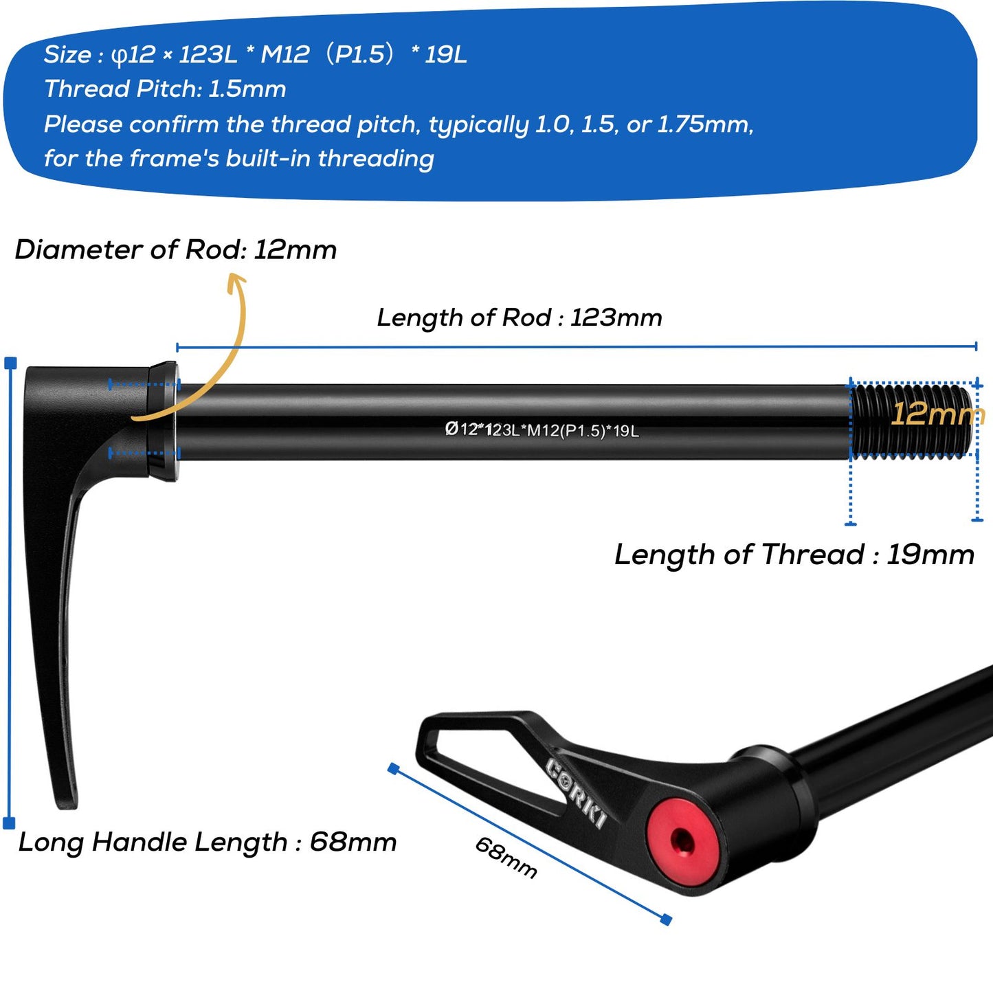 Thru Axle Adapter Thread Pitch 1.5mm * 12mm * 117/120/121/123/126/128/130/135/142/157/162/165/168/171/175/181mm - Corki Cycles