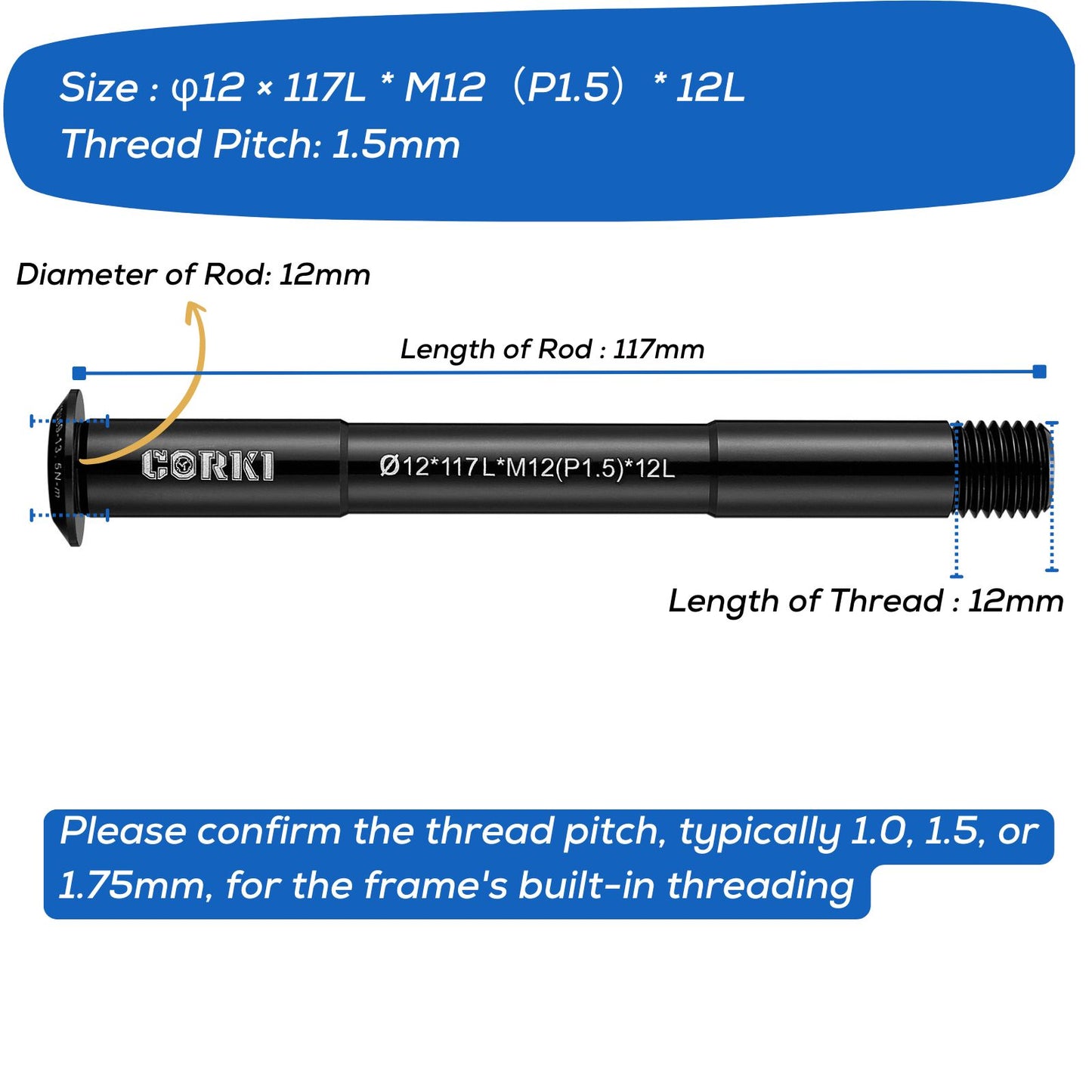Thru Axle Adapter Thread Pitch 1.5mm * 12mm * 117/120/121/123/126/128/130/135/142/157/162/165/168/171/175/181mm - Corki Cycles