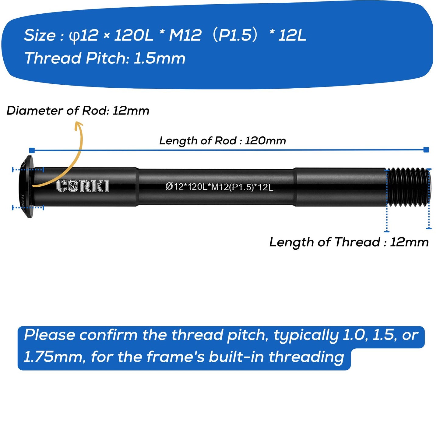 Thru Axle Adapter Thread Pitch 1.5mm * 12mm * 117/120/121/123/126/128/130/135/142/157/162/165/168/171/175/181mm - Corki Cycles