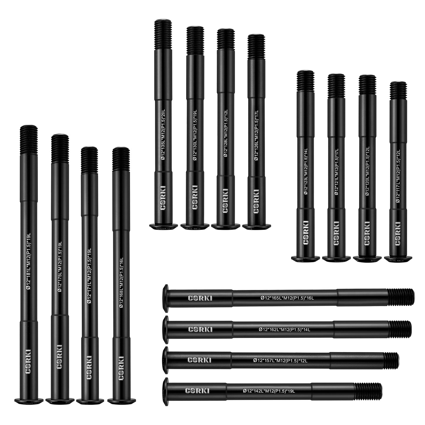 Thru Axle Adapter Thread Pitch 1.5mm * 12mm * 117/120/121/123/126/128/130/135/142/157/162/165/168/171/175/181mm - Corki Cycles