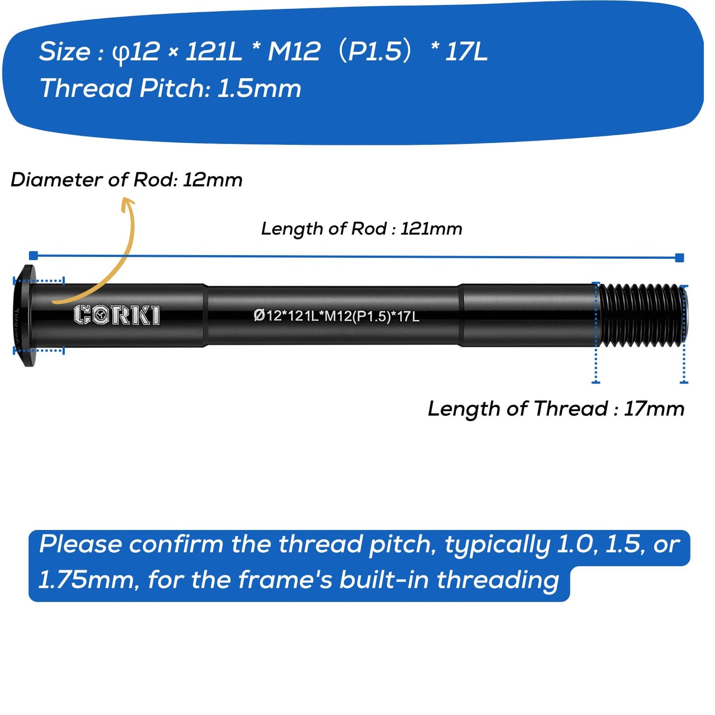 Thru Axle Adapter Thread Pitch 1.5mm * 12mm * 117/120/121/123/126/128/130/135/142/157/162/165/168/171/175/181mm - Corki Cycles