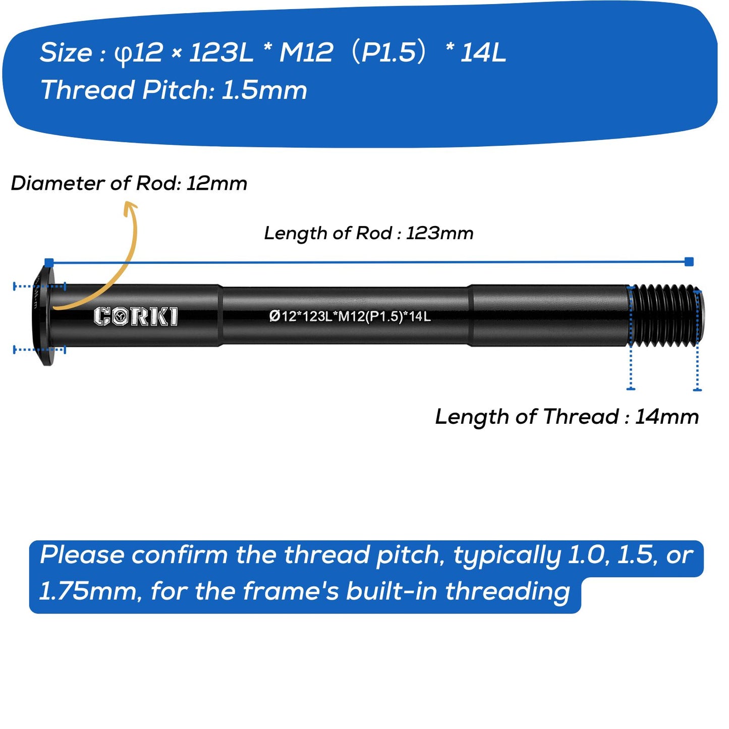 Thru Axle Adapter Thread Pitch 1.5mm * 12mm * 117/120/121/123/126/128/130/135/142/157/162/165/168/171/175/181mm - Corki Cycles