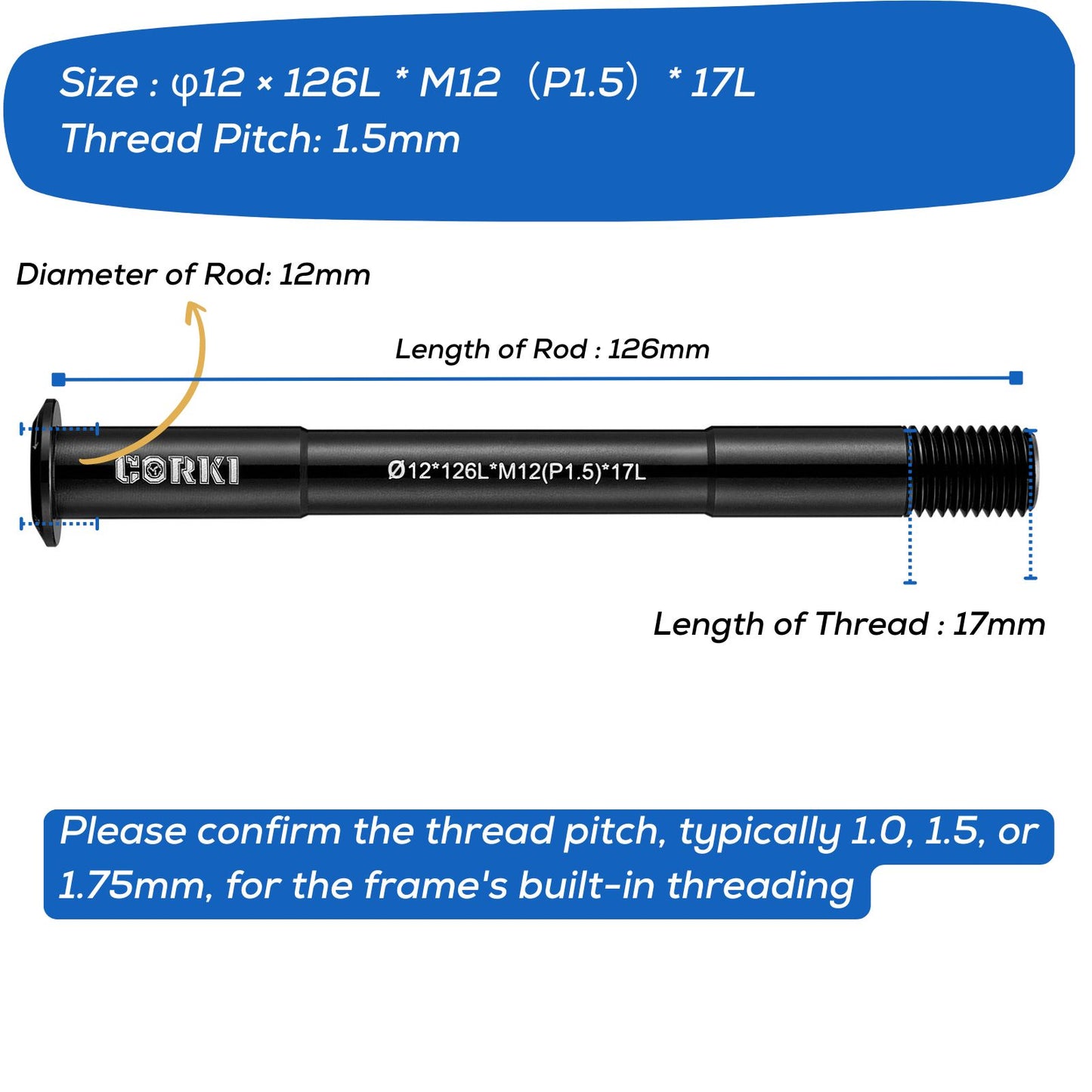 Thru Axle Adapter Thread Pitch 1.5mm * 12mm * 117/120/121/123/126/128/130/135/142/157/162/165/168/171/175/181mm - Corki Cycles