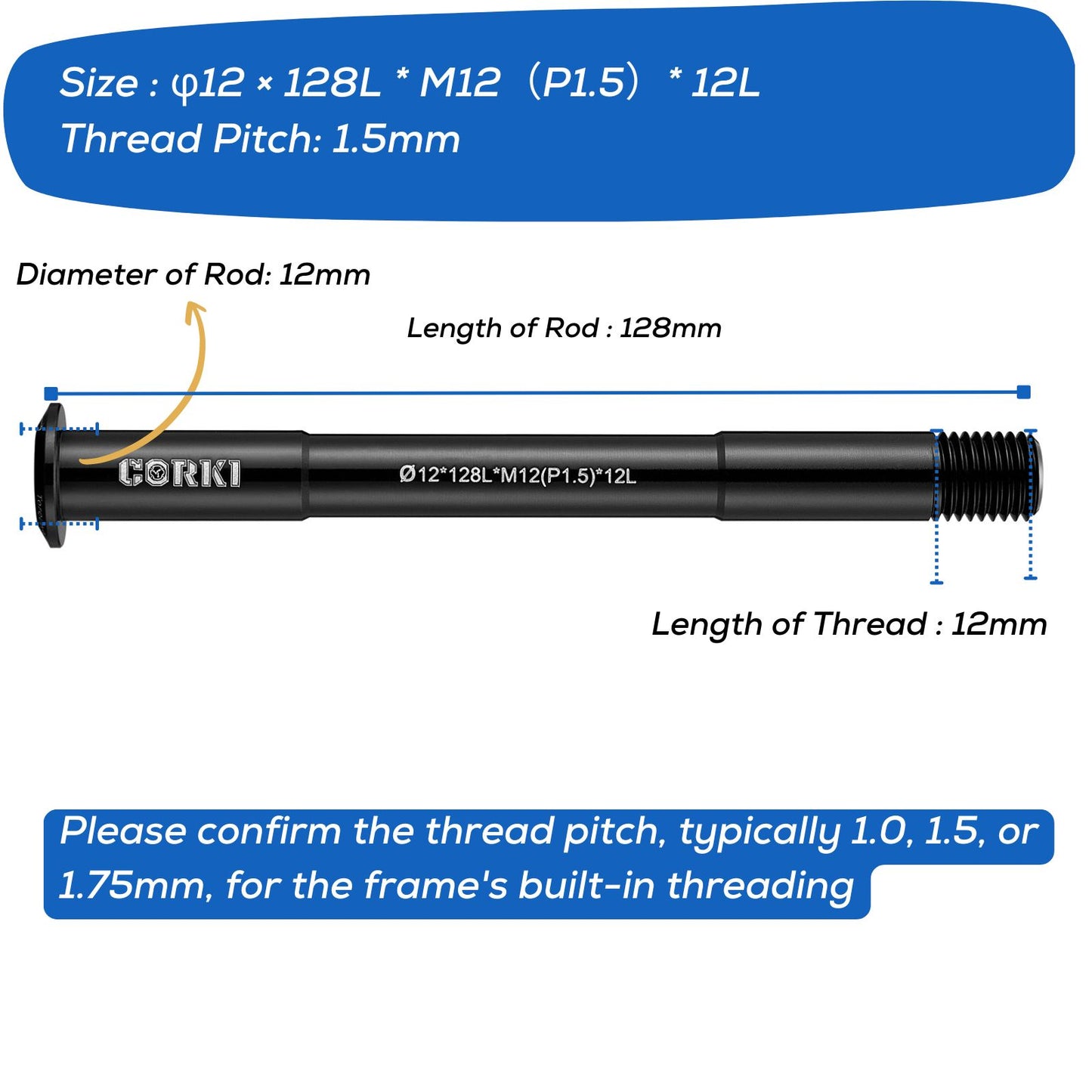 Thru Axle Adapter Thread Pitch 1.5mm * 12mm * 117/120/121/123/126/128/130/135/142/157/162/165/168/171/175/181mm - Corki Cycles