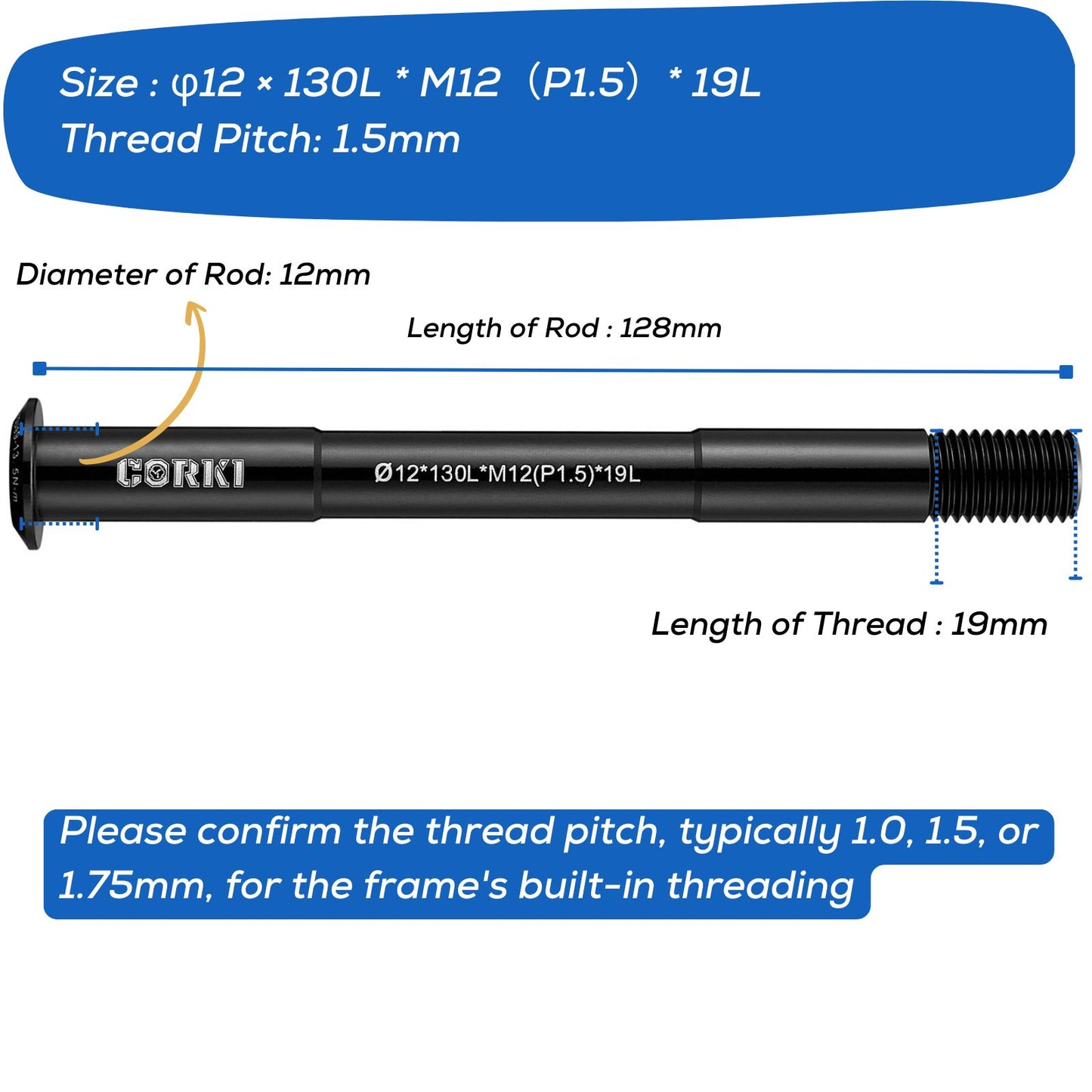 Thru Axle Adapter Thread Pitch 1.5mm * 12mm * 117/120/121/123/126/128/130/135/142/157/162/165/168/171/175/181mm - Corki Cycles