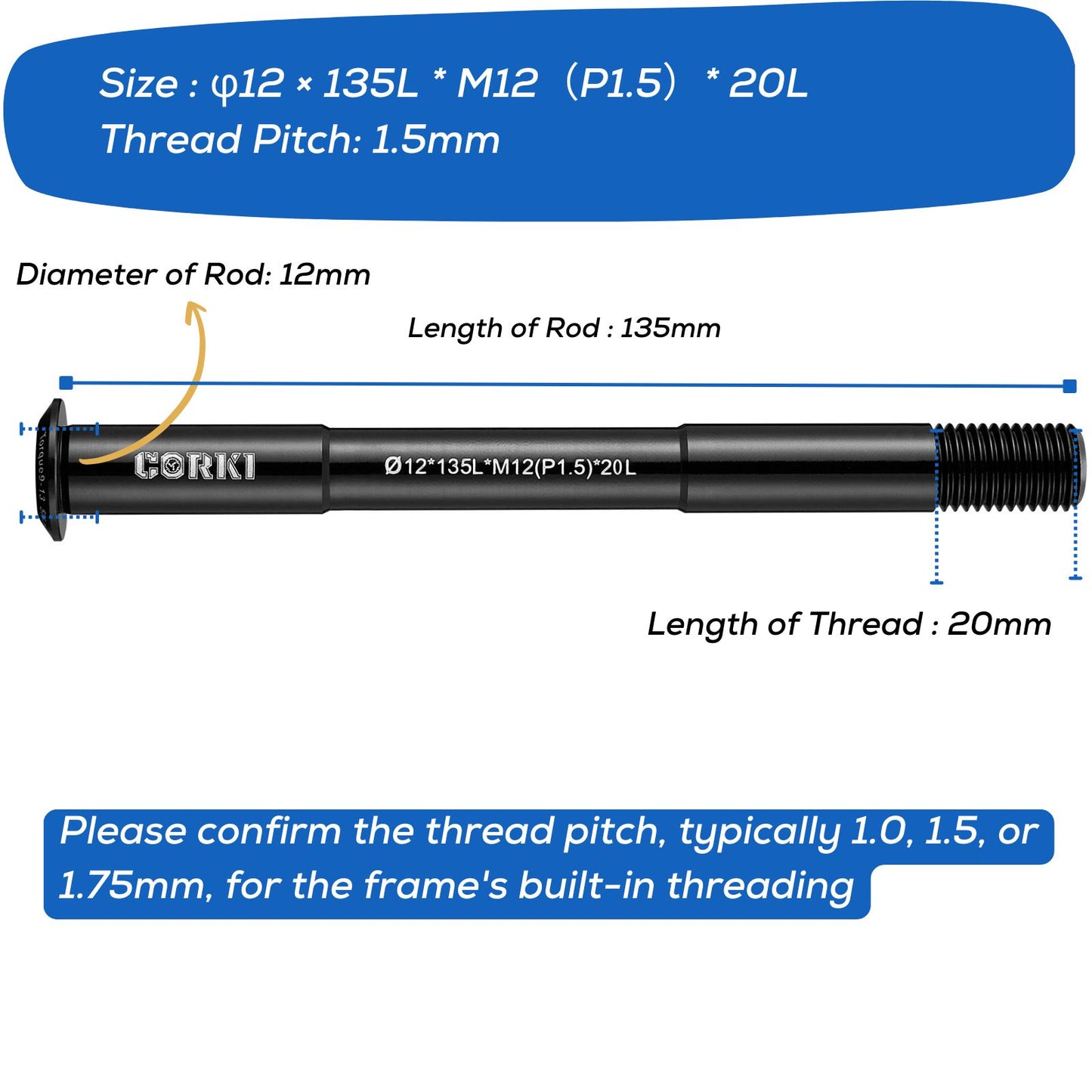 Thru Axle Adapter Thread Pitch 1.5mm * 12mm * 117/120/121/123/126/128/130/135/142/157/162/165/168/171/175/181mm - Corki Cycles