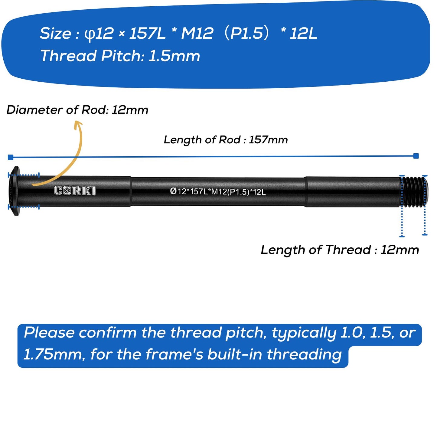 Thru Axle Adapter Thread Pitch 1.5mm * 12mm * 117/120/121/123/126/128/130/135/142/157/162/165/168/171/175/181mm - Corki Cycles