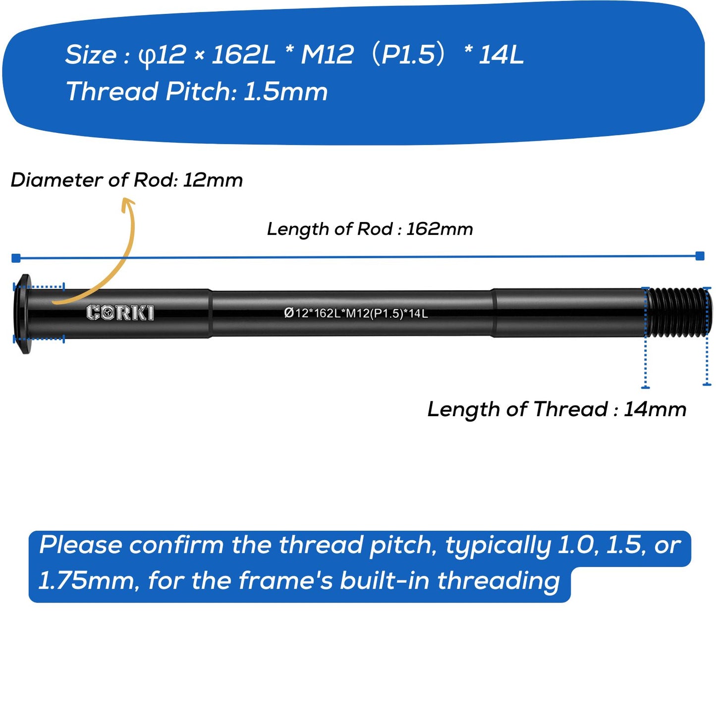 Thru Axle Adapter Thread Pitch 1.5mm * 12mm * 117/120/121/123/126/128/130/135/142/157/162/165/168/171/175/181mm - Corki Cycles