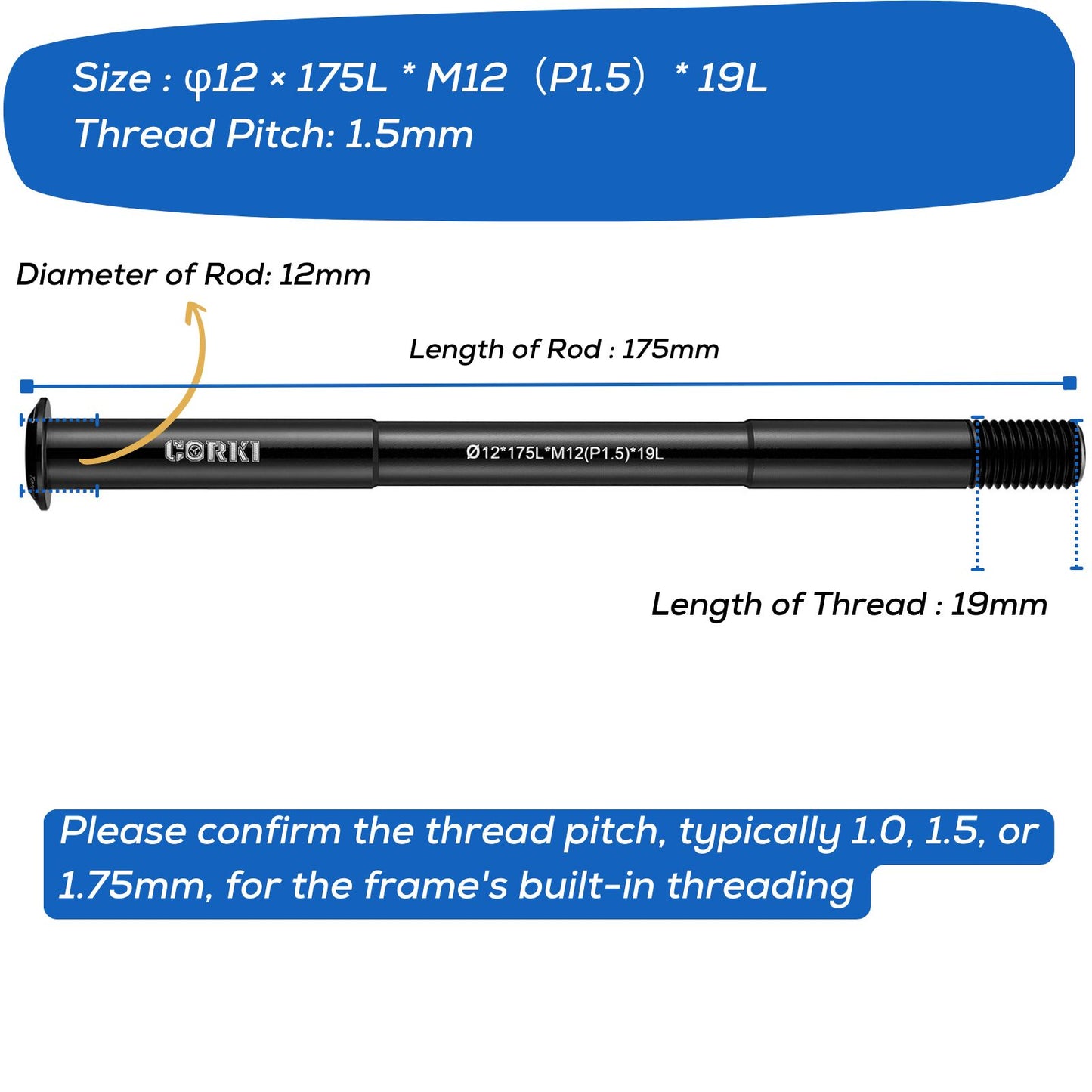 Thru Axle Adapter Thread Pitch 1.5mm * 12mm * 117/120/121/123/126/128/130/135/142/157/162/165/168/171/175/181mm - Corki Cycles
