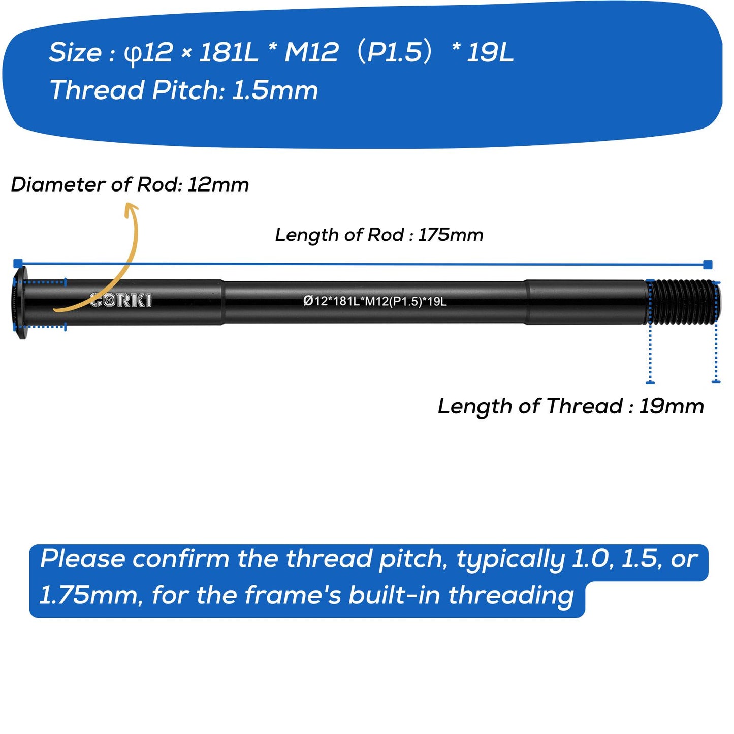 Thru Axle Adapter Thread Pitch 1.5mm * 12mm * 117/120/121/123/126/128/130/135/142/157/162/165/168/171/175/181mm - Corki Cycles
