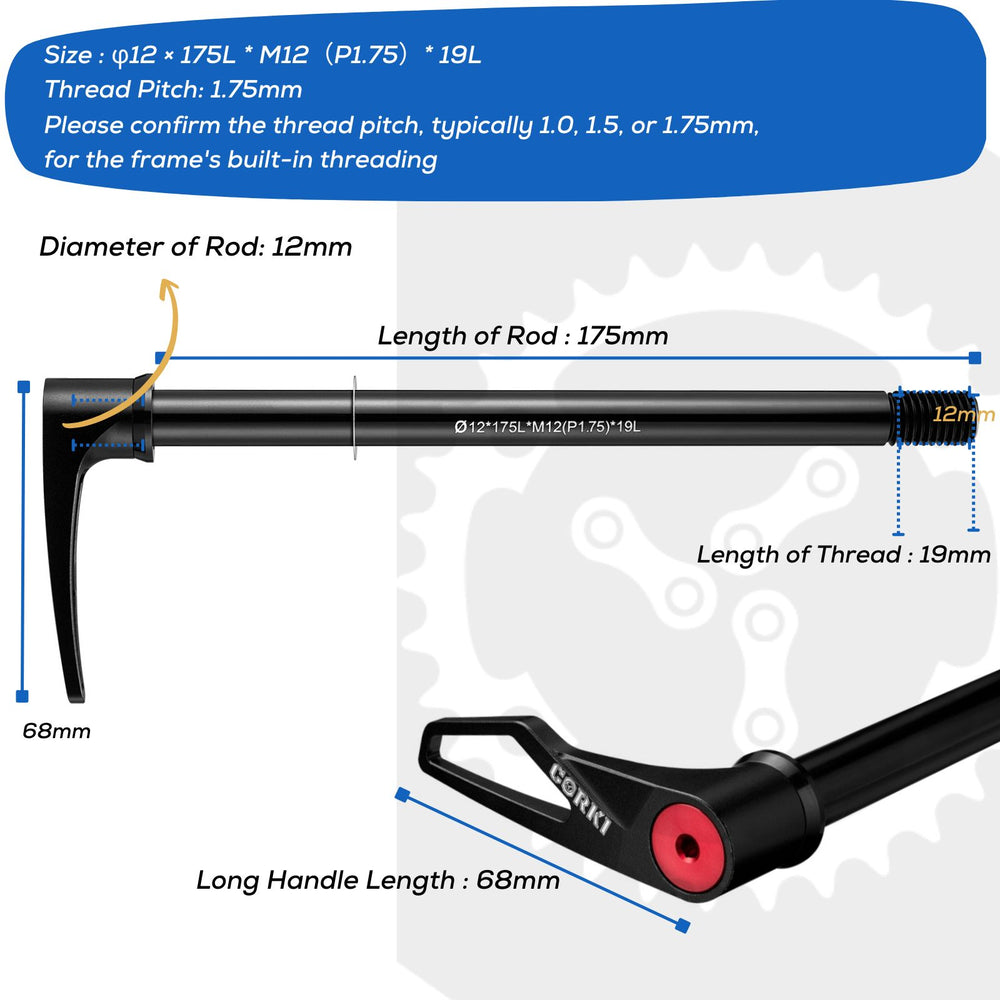 Thru Axle Adapter Thread Pitch 1.75mm * 12mm * 122/166/171/175/180/192mm