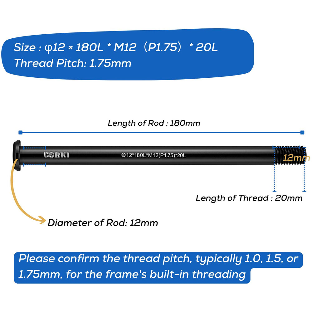 Thru Axle Adapter Thread Pitch 1.75mm * 12mm * 122/166/171/175/180/192mm