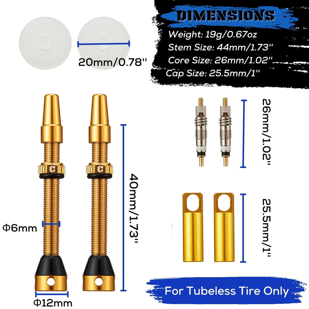 Tubeless Presta Valve Stem 2-Pack - 40mm/44mm/55mm With Valve Core and 2PCS Removal Tool - Corki Cycles