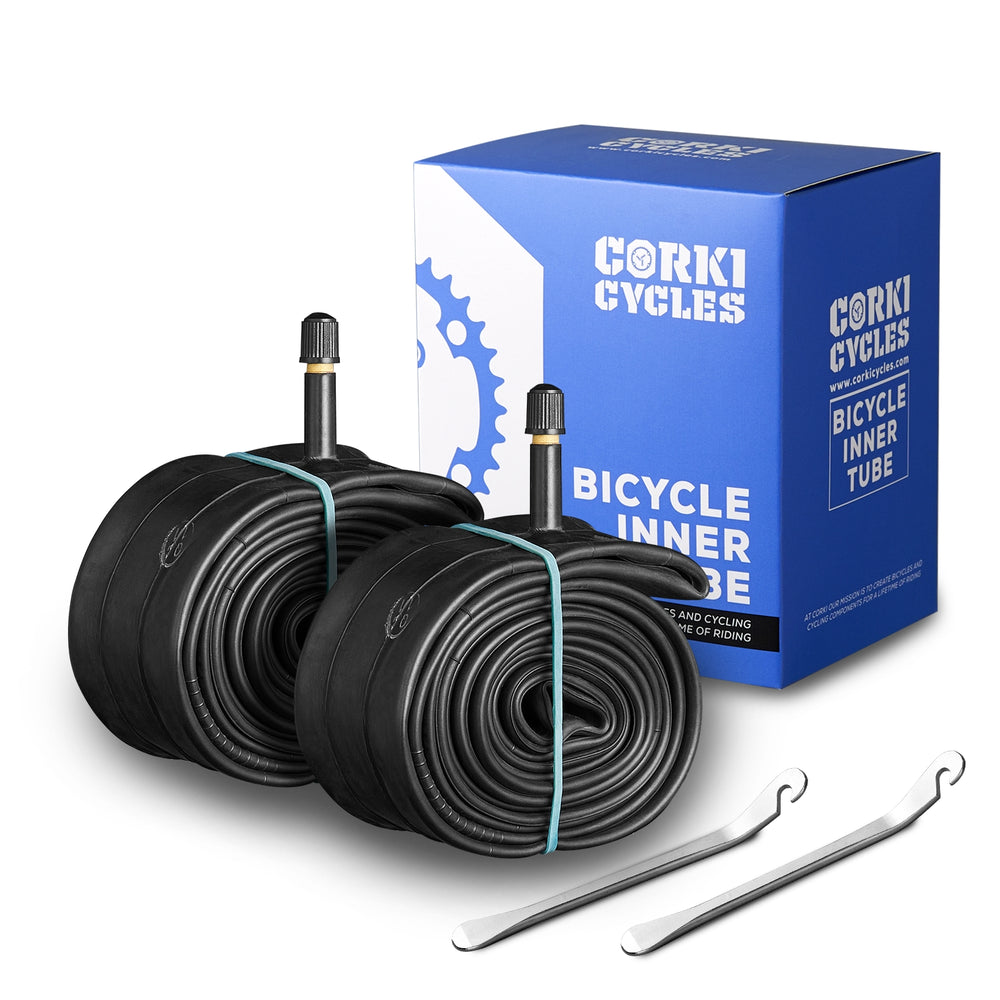 Corki Cycles Bike Inner Tubes 29 inch x 1.75 1.95 2.0 2.1 2.125 2.25 2.3 2.35 2.4 (Schrader Valve 32mm/ Presta Valve 48mm) 2 Pack, Black