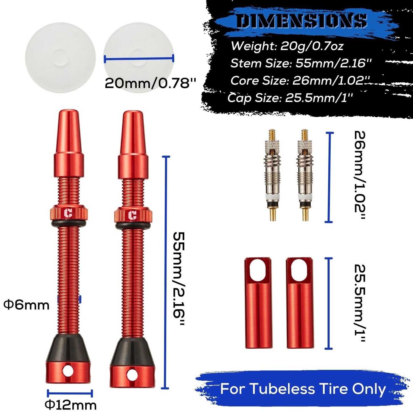 Tubeless Presta Valve Stem 2-Pack - 40mm/44mm/55mm With Valve Core and 2PCS Removal Tool - Corki Cycles